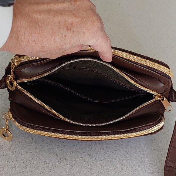 Brown Suede Leather Crossbody Purse - Picture 9 of 12